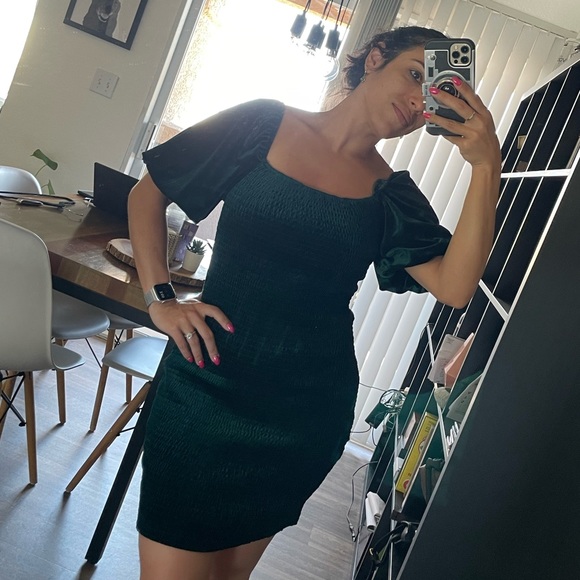 Skies Are Blue Dress Dark Green Velvet Bodycon Midi Style - Size XS - Picture 2 of 5